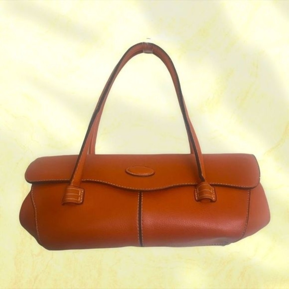 CUERO VACA Argentina Bag Vintage Tangerine Leather Snap Tubular Design 13” x 6”